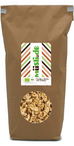 Bild der Verpackung (Dose) des Bio Müslis Bio Walnuss gebrochen 180g von müsli.de