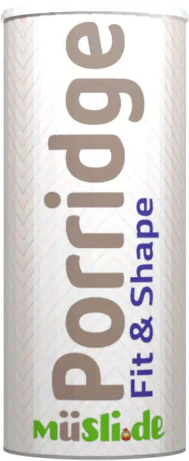 Bild der Verpackung (Dose) des Bio Müslis Fit & Shape Porridge von müsli.de